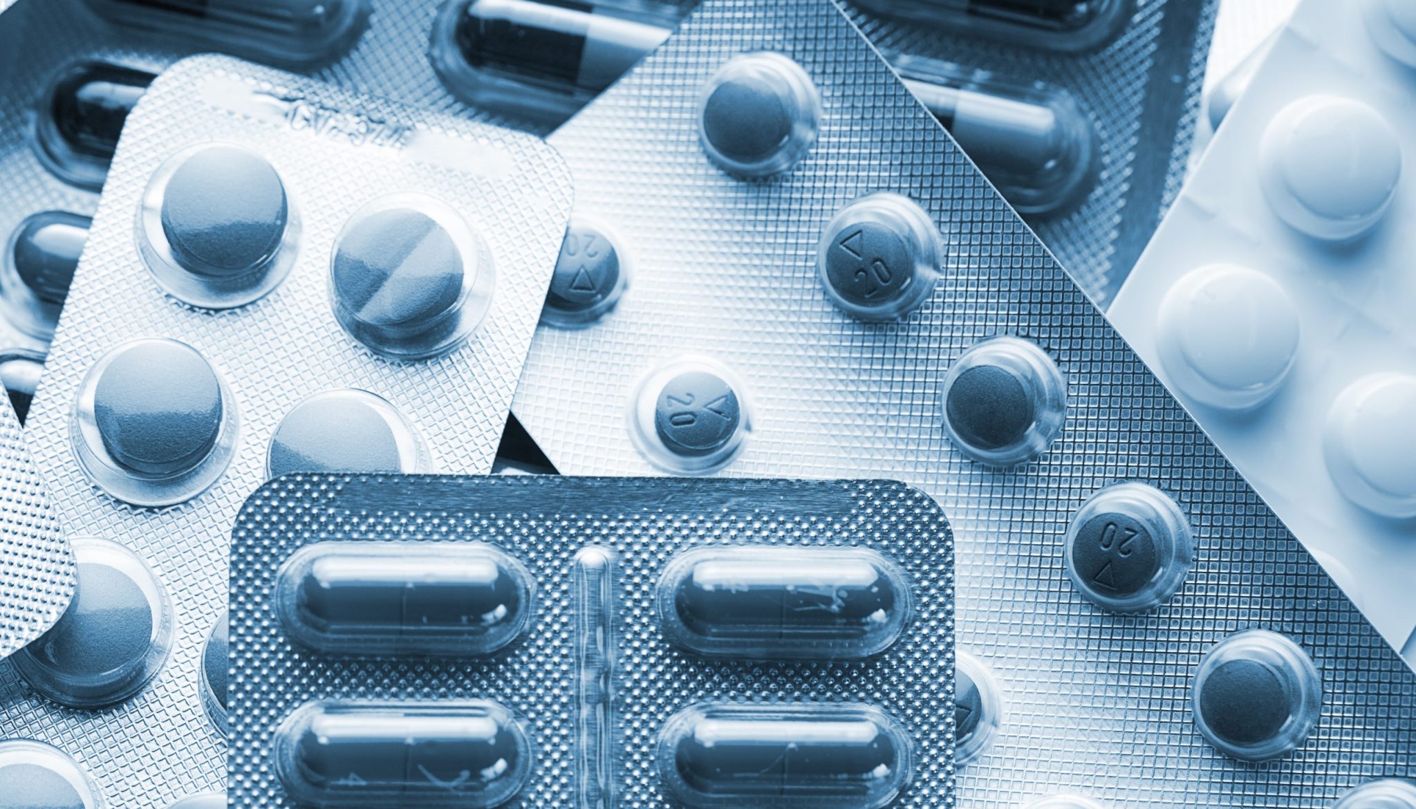 Tablets pills capsule heap in Blister packagings medicine medica